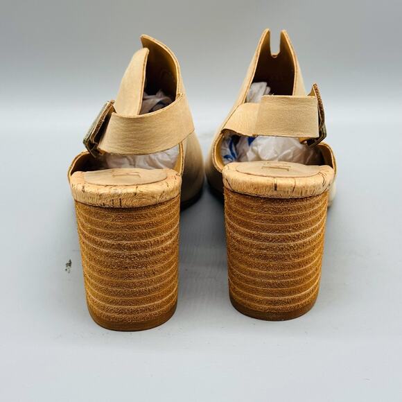 Korks Shoes Women 7 Beige Nude Leather Slingback Buckle Mules Block Heel Comfort - Picture 7 of 13